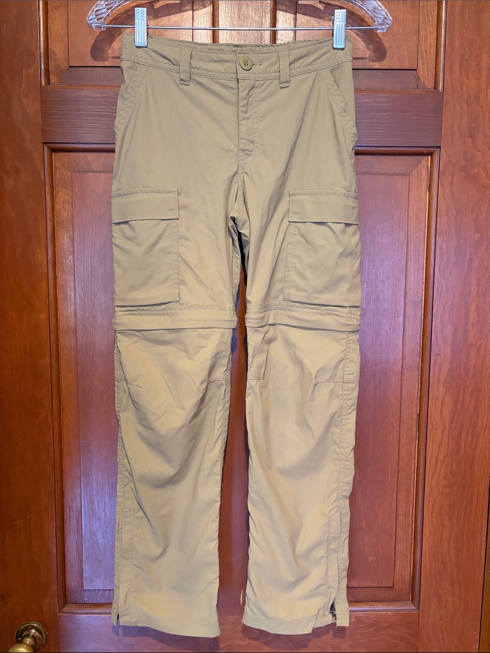 REI Kids M 10-12 Tan Convertible Cargo Pants/Shorts with Knee Zips